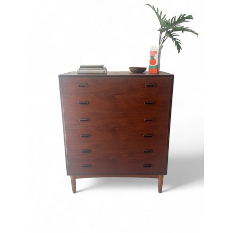 Danish Teak Tall boy - 6 Drawers with curved handle pulls id.58