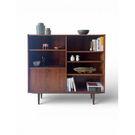 Mid Century Danish Modern Slim Bookcase with Lower Bar Unit with Key id 13
