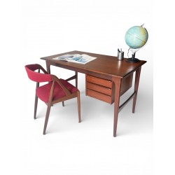 Danish Teak Desk with 3 drawers and dressed from the back id 72